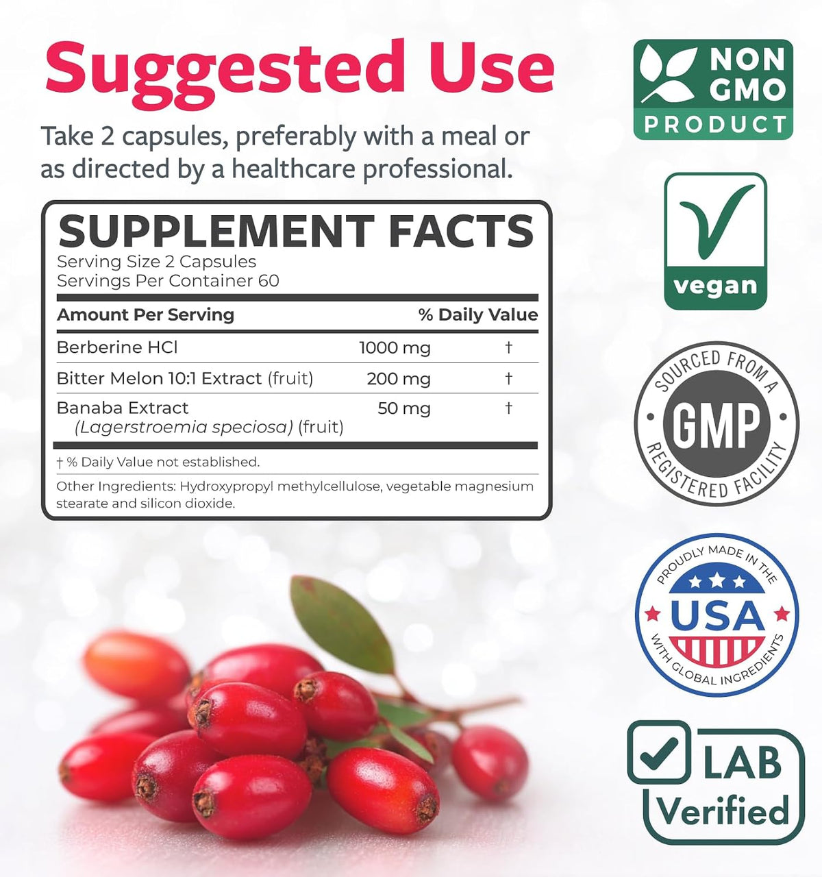 Berberine HCl Supplement with Bitter Melon and Banaba Leaf – 120 Capsules - görsel 5