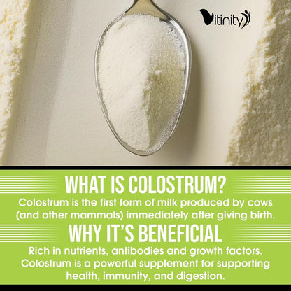 VITINITY Grass Fed Bovine Colostrum Powder – Natural IgG Supplement for Gut Health, Immune Support & Muscle Recovery | Pure Colostrum Superfood, Unflavoured (90g)