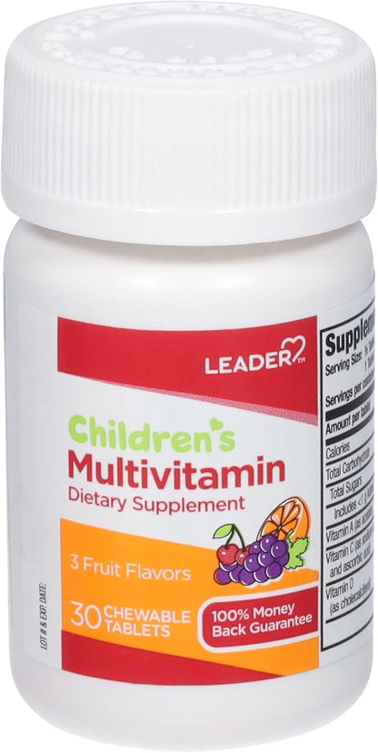 Leader Children's Multivitamin Chewable Tablets Daily Support for Kids, 3 Delicious Fruit Flavours, 30 Tablets