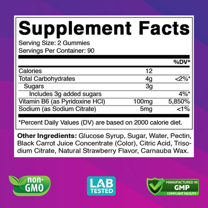 Vitabod Extra Strength Vitamin B6 Gummies 100mg – 180 Pectin-Based Gummies – Supports Energy Metabolism and Nervous System Health – Non-GMO