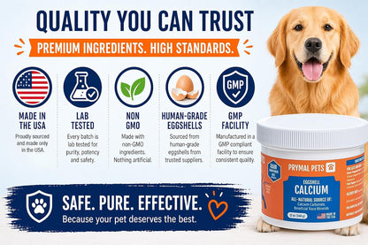 Prymal Pets Eggshell Calcium for Pets – Natural, Ultra-Pure Egg Shell Mineral Powder for Dogs and Cats – 340 g