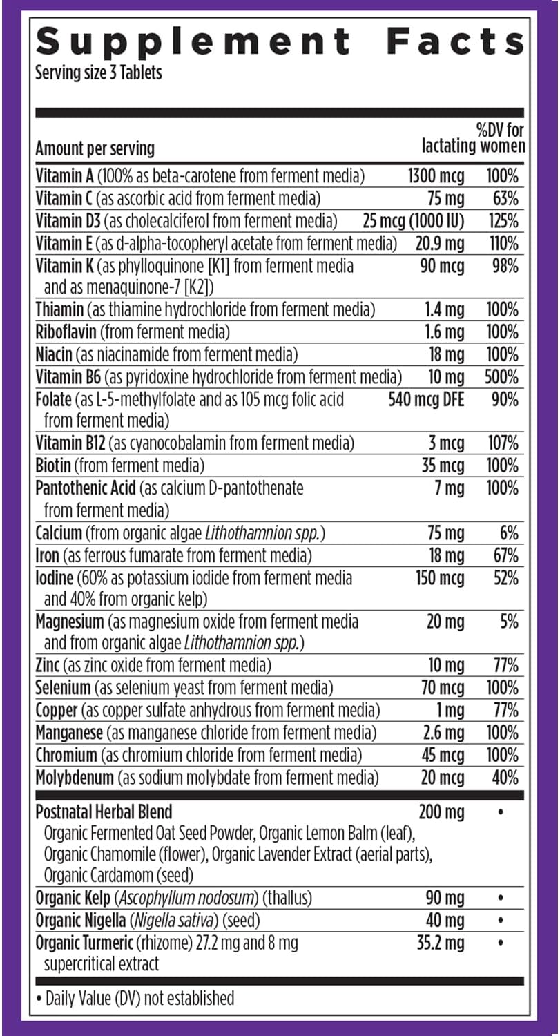 New Chapter Postnatal Vitamins Lactation Supplement, Complete Multivitamin with Fermented Vitamin D3 + B Vitamins, Made with Organic Vegetables & Herbs, Non-GM, 270 Count - görsel 6
