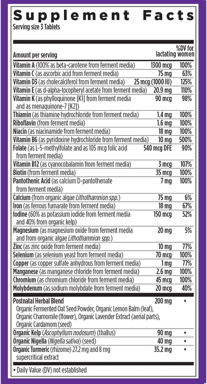 New Chapter Postnatal Vitamins Lactation Supplement, Complete Multivitamin with Fermented Vitamin D3 + B Vitamins, Made with Organic Vegetables & Herbs, Non-GM, 270 Count