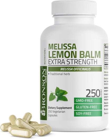 Bronson Melissa Lemon Balm Extra Strength, Non-GMO, 120 Vegetarian Capsules