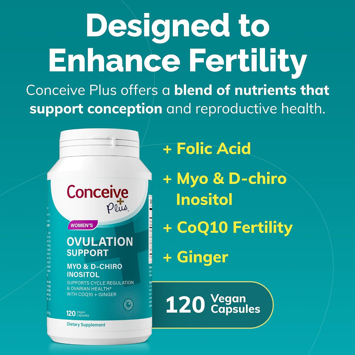 Conceive Plus Ovulation Support - Myo-Inositol & D-Chiro Inositol for Women's Fertility - PCOS Supplements for Reproductive Health - 30 Day Supply - görsel 3