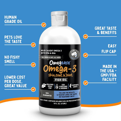 100% Pure Fish Oil for Dogs & Cats (1,545mg Omega-3 per 5ml Teaspoon) 946ml