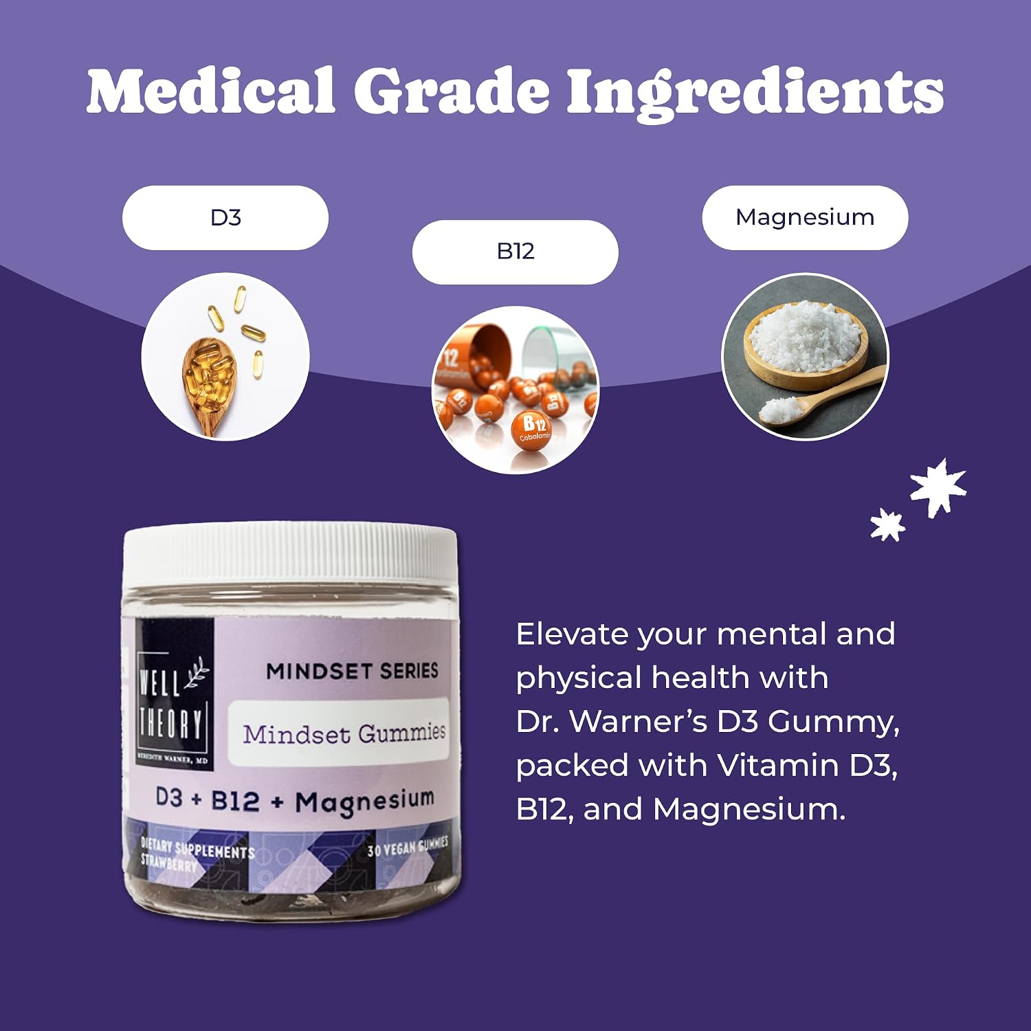 WELL THEORY D3 Gummy - Bone, Immune & Psychological Support with Magnesium & Vitamin B12, Strawberry Flavour, 30 Vegan Gummies - görsel 4