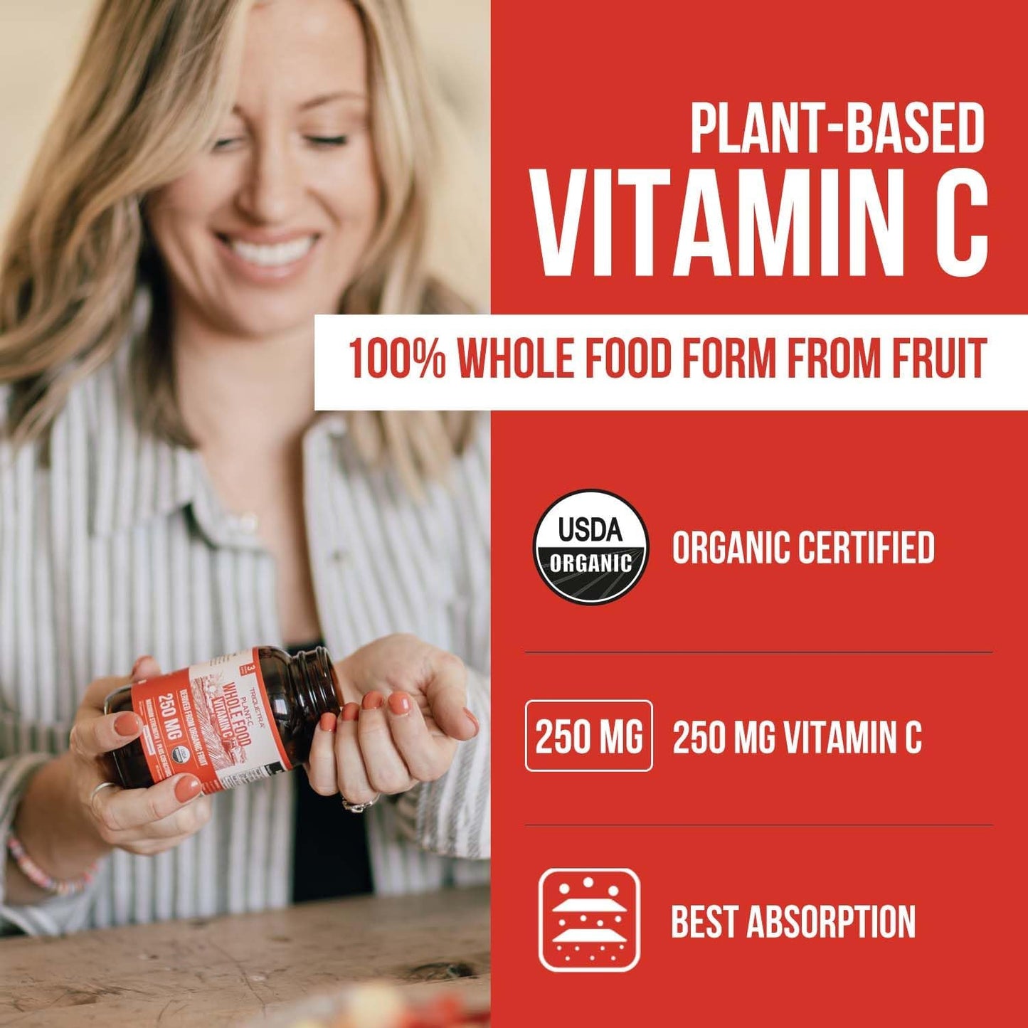 Organic Vitamin C - Whole Food from Fruit with Absorption Cofactors, 250 mg, 90 Capsules - görsel 2