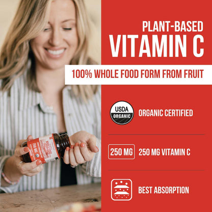 Organic Vitamin C - Whole Food from Fruit with Absorption Cofactors, 250 mg, 90 Capsules