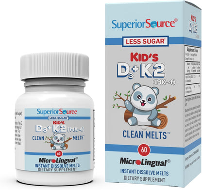 Superior Source Kid's D3 & K2 (MK-4) - Children's Vitamin - Immune & Bone Support - Non-GMO, Colour-Free - 60 MicroLingual Instant-Dissolve Tablets