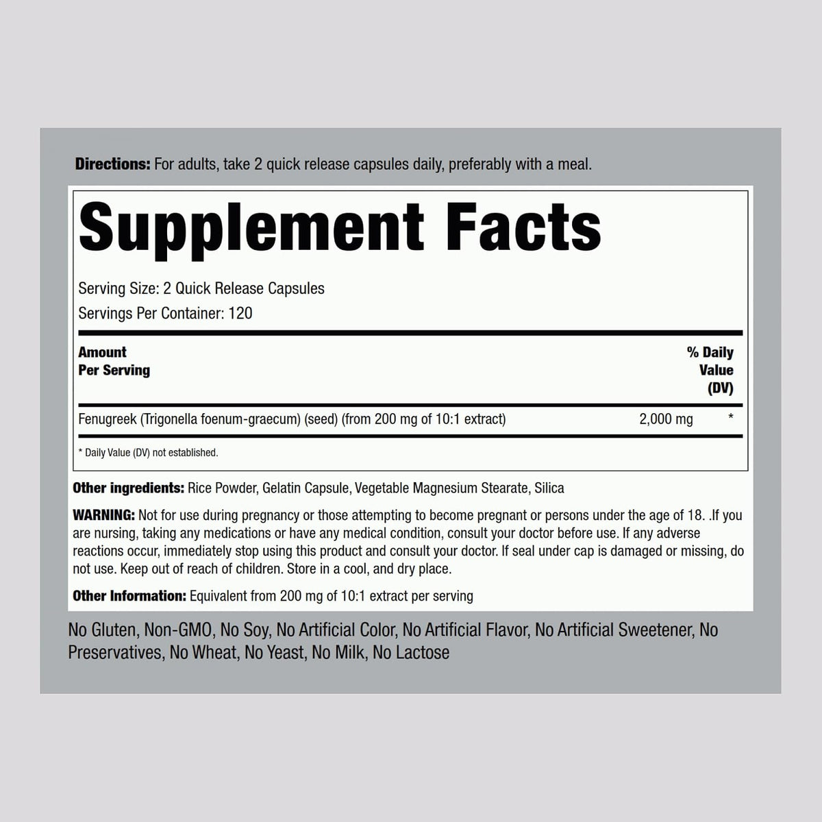 Piping Rock Fenugreek Capsules | 240 Capsules | Concentrated Seed Extract | Non-GMO, Gluten-free - görsel 2
