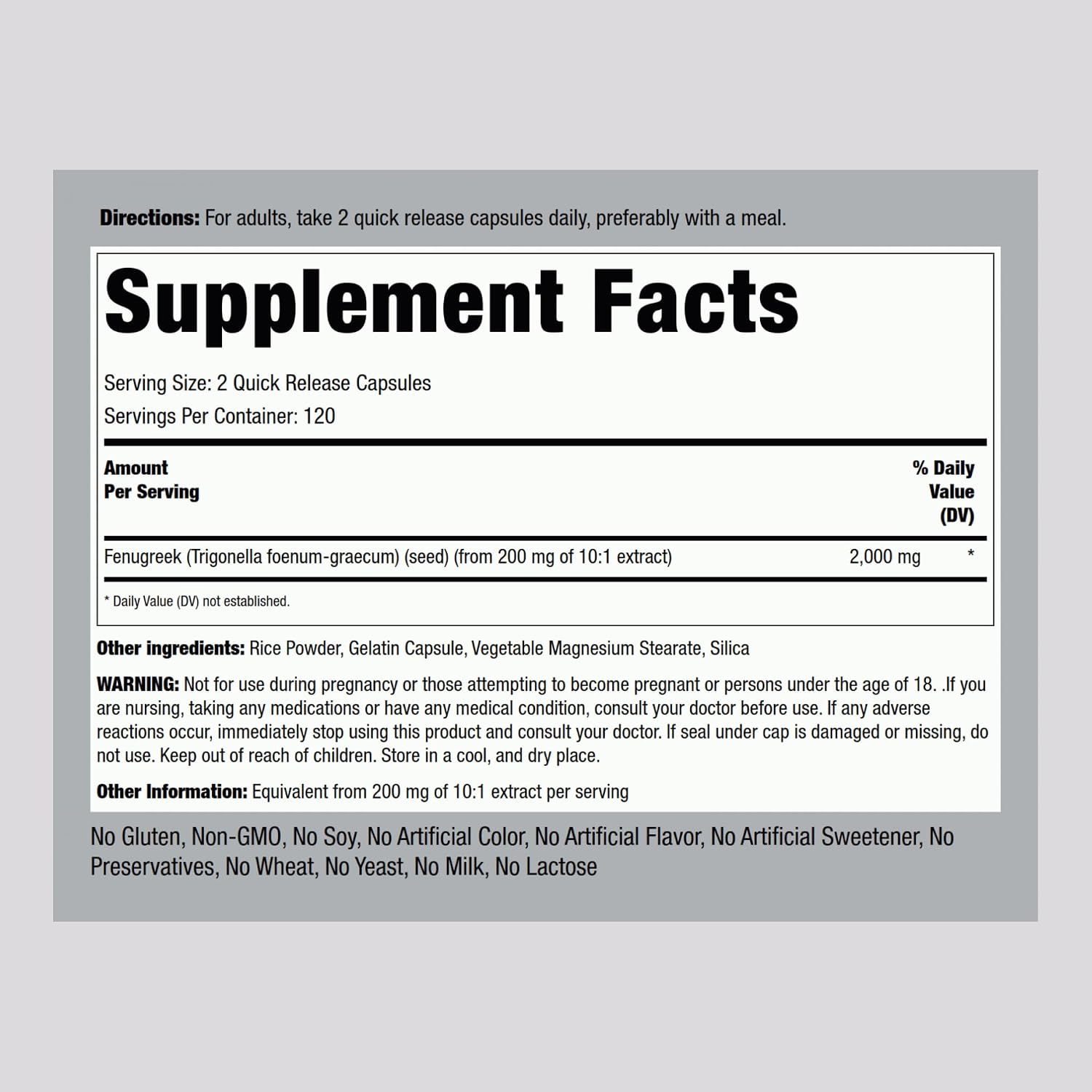 Piping Rock Fenugreek Capsules | 240 Capsules | Concentrated Seed Extract | Non-GMO, Gluten-free - görsel 2