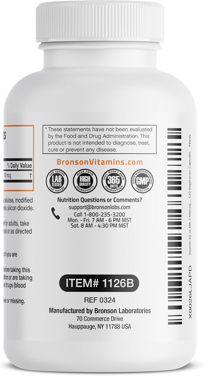 Bronson Vitamin K2 as MK-7 Menaquinone 100 mcg Non-GMO, 120 Capsules - görsel 7