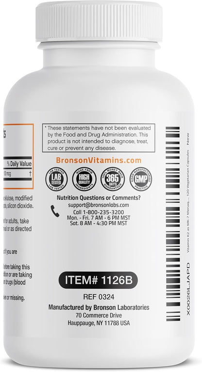 Bronson Vitamin K2 as MK-7 Menaquinone 100 mcg Non-GMO, 120 Capsules