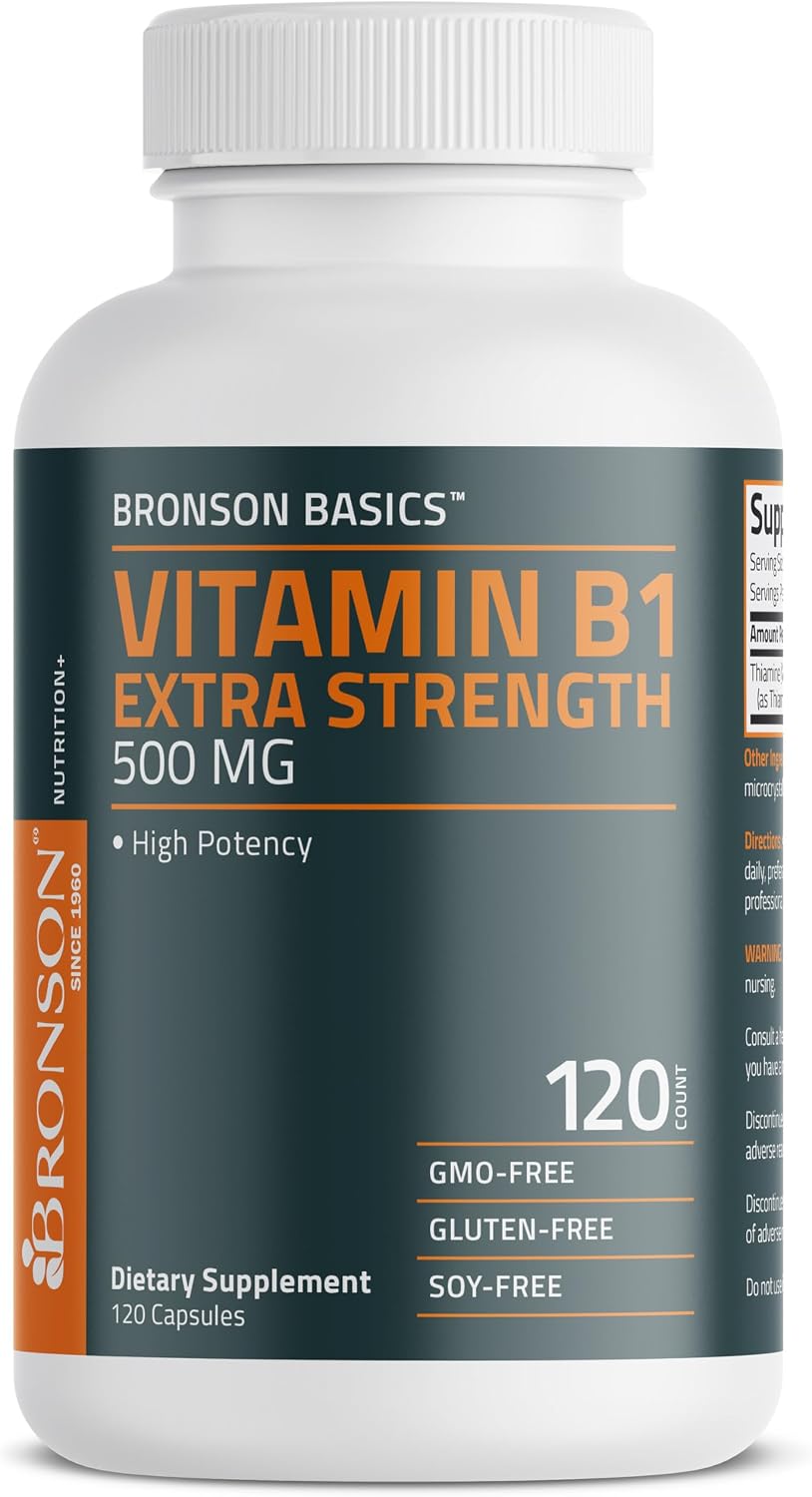 Bronson Vitamin B1 Extra Strength 500 mg – High Potency Thiamine Supplement, 120 Capsules - görsel 5
