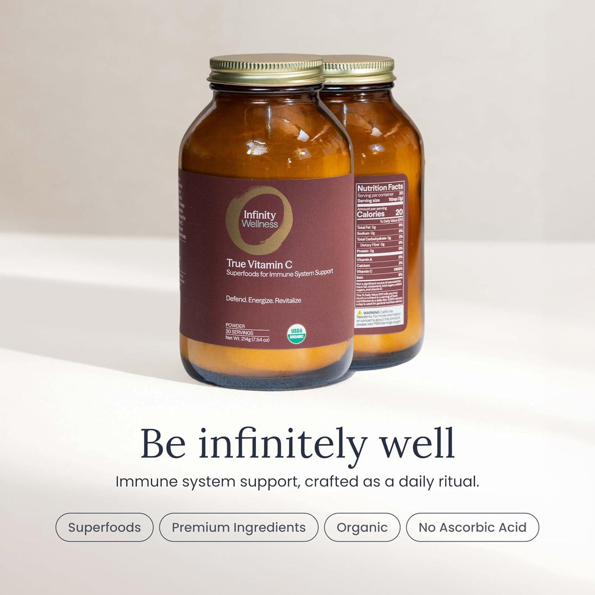 Infinity-C Organic Wholefood Sourced Vitamin C Powder | Acerola, Camu Camu & Amla | 1000mg Superfood C | High Strength | Shilajit, Astragalus Root & Ginger | Vegan, Non-GMO (30 Servings) - görsel 8