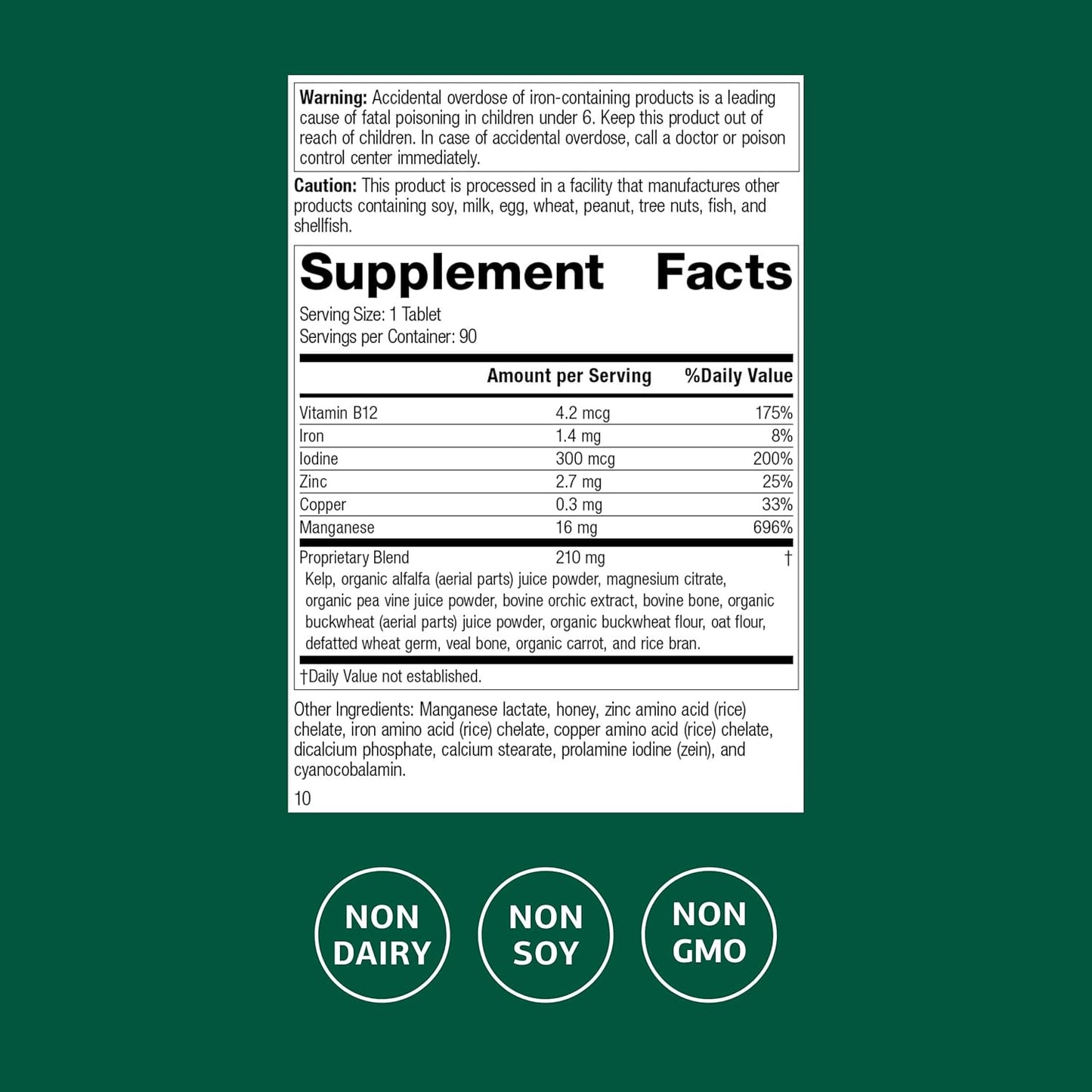 Standard Process Trace Minerals-B12 – Thyroid & Cellular Function Support with Iodine, Zinc & Copper – Cartilage & Bone Health Aid – Non-Dairy & Non-Soya – 90 Tablets - görsel 2