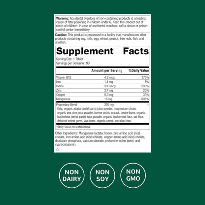 Standard Process Trace Minerals-B12 – Thyroid & Cellular Function Support with Iodine, Zinc & Copper – Cartilage & Bone Health Aid – Non-Dairy & Non-Soya – 90 Tablets