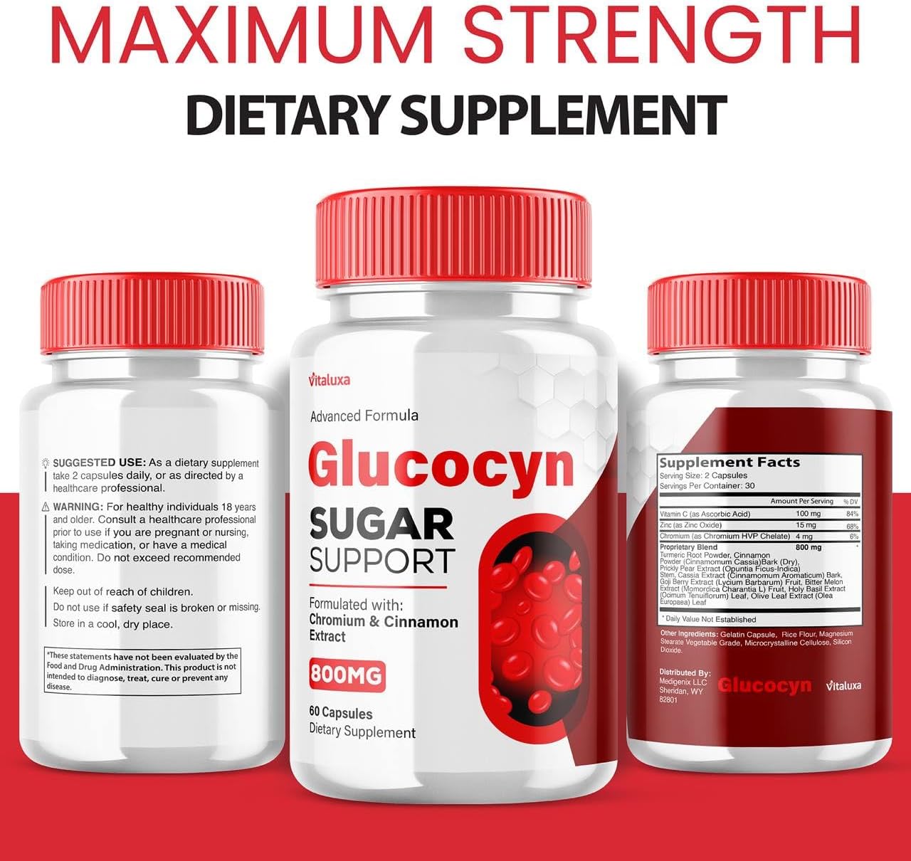 Vitaluxa Glucocyn Support Capsules - Maximum Strength Glycogen Health Formula, 800mg, 60 Capsules - görsel 6