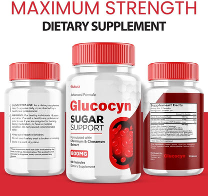 Vitaluxa Glucocyn Support Capsules - Maximum Strength Glycogen Health Formula, 800mg, 60 Capsules