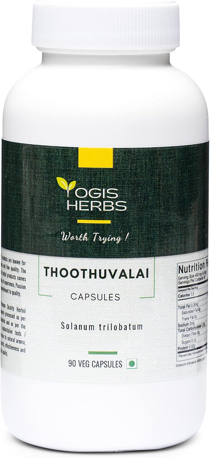 YOGIS HERBS Thoothuvalai Capsules (Solanum Trilobatum) – 90 Veg Capsules - görsel 1