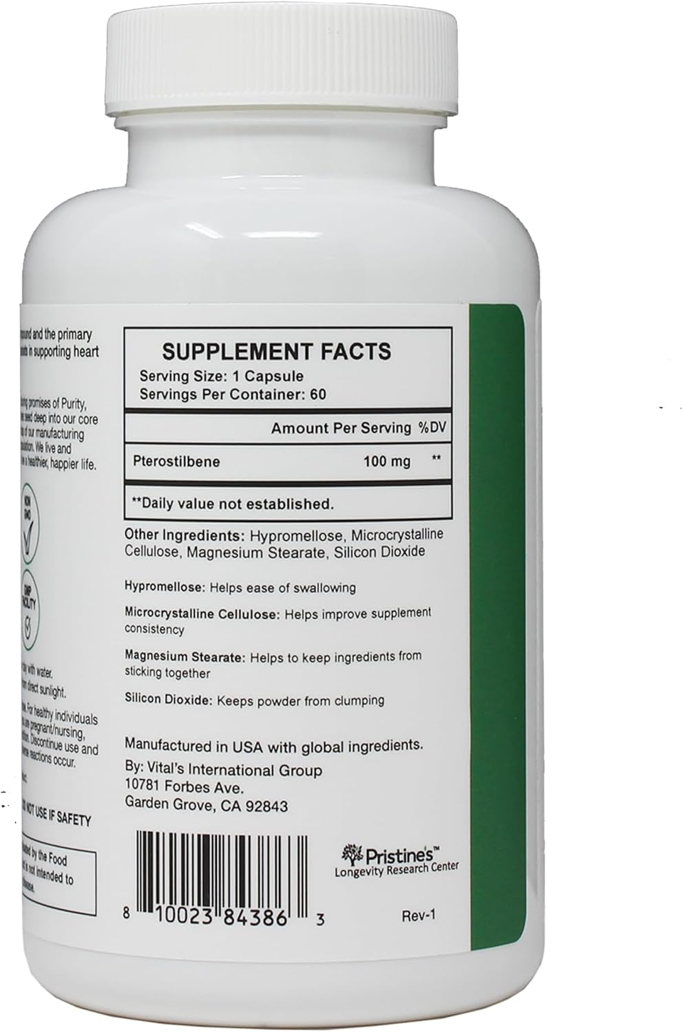 PRISTINE'S Pterostilbene 100mg Anti Ageing Supplement Capsules - 60 Day Supply - görsel 8