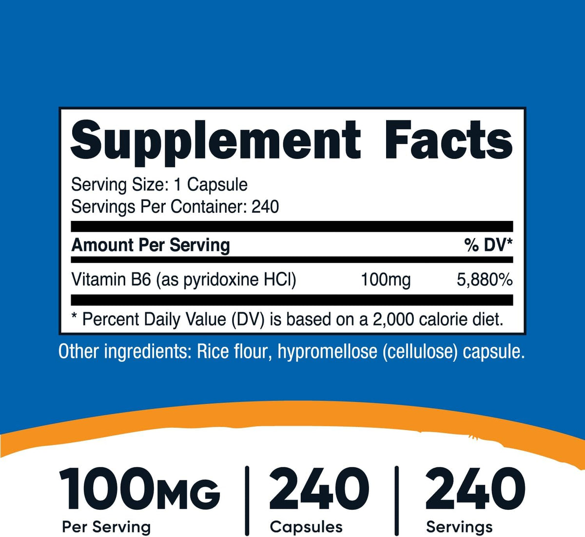 Nutricost Vitamin B6 (Pyridoxine HCl) 100mg, 240 Capsules (3 Bottles) - görsel 2