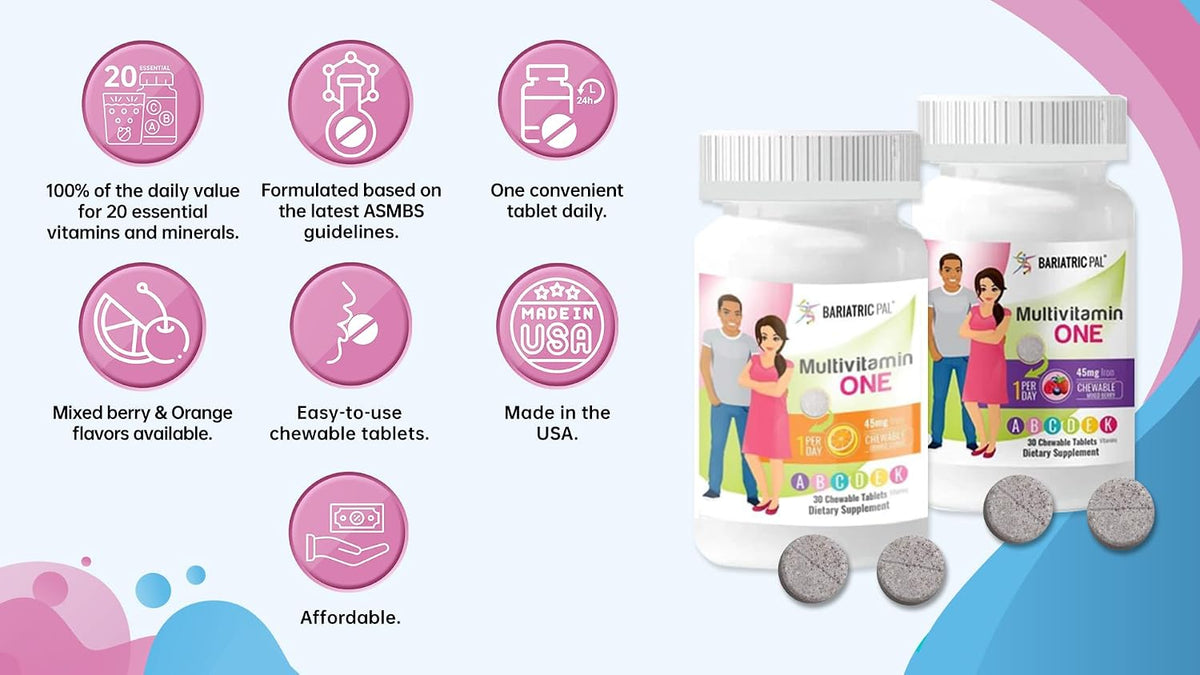 BariatricPal Multivitamin ONE - Chewable with 45mg Iron, Mixed Berry (30 Tablets) - görsel 3