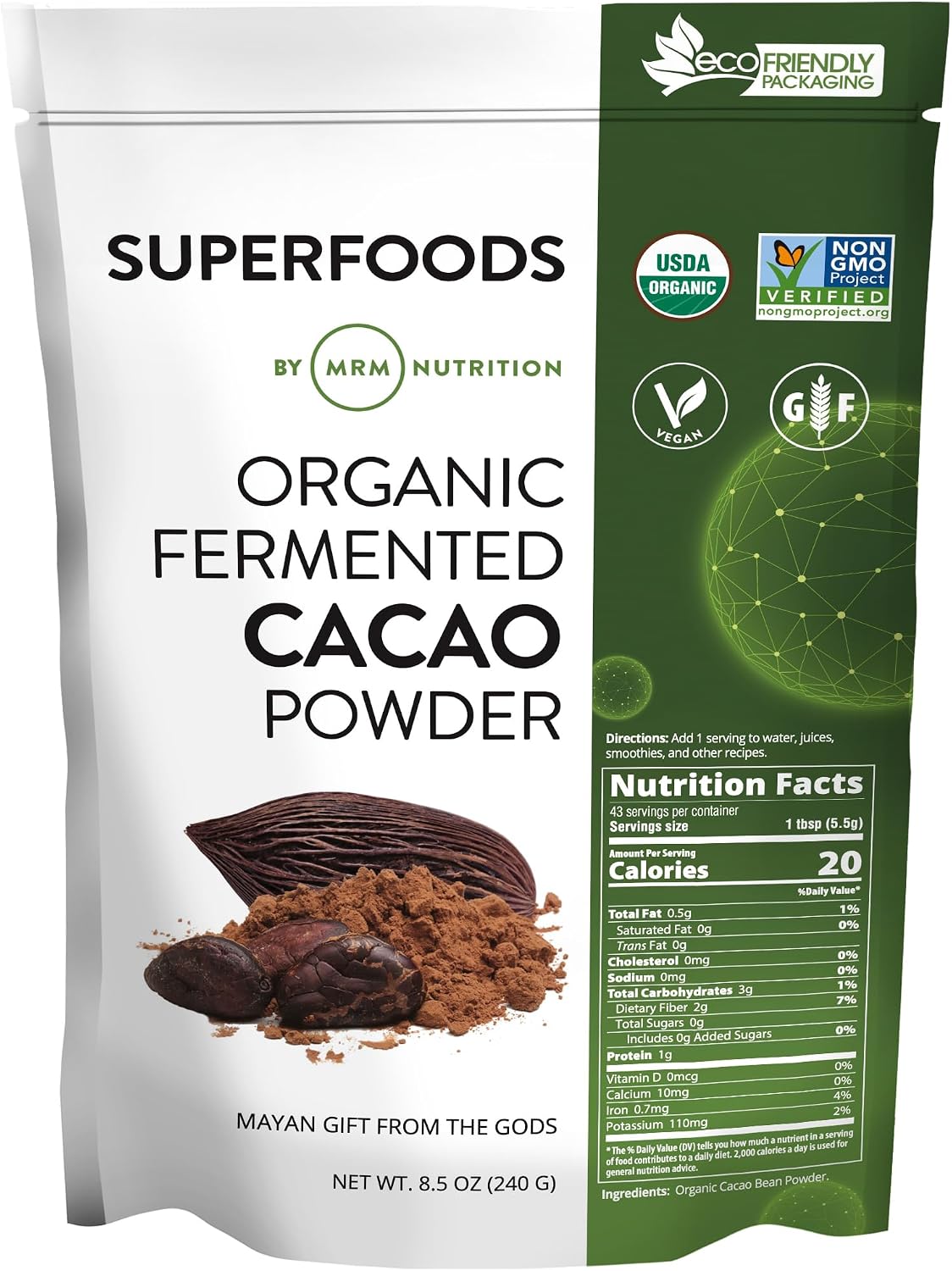 MRM Nutrition Organic Fermented Cacao Powder with Flavonoids – 43 Servings - görsel 1