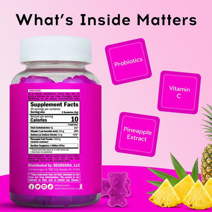BEARVANA Vaginal pH Support & Probiotic Gummies for Women | Feminine Wellness & Intimate Care Supplement with Vitamin C | Pineapple Flavour | 60 Gummies