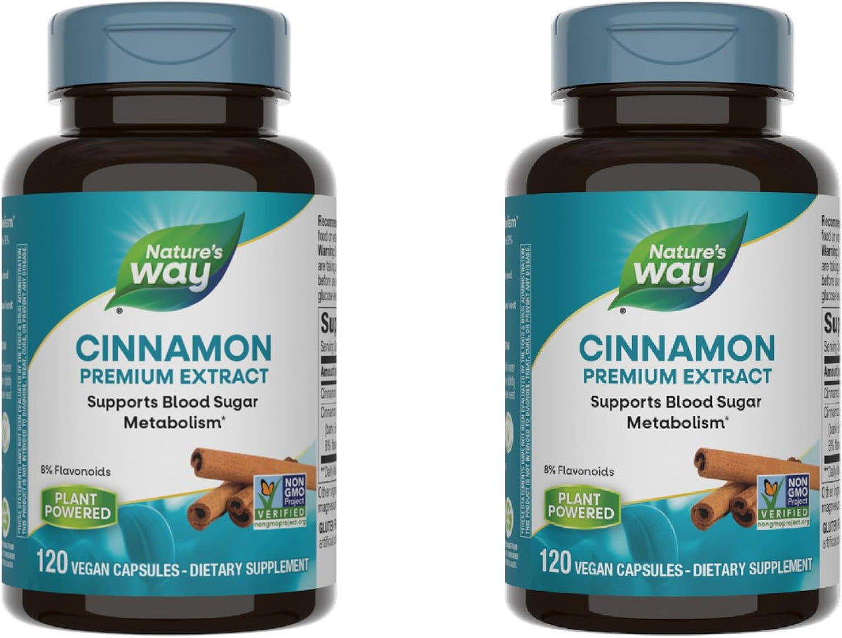 Nature's Way Cinnamon Premium Extract, 120 Vegan Capsules (2 Pack) – Standardised to 8% Flavonoids, Supports Normal Carbohydrate Metabolism, Non-GMO Project Verified, Gluten-Free - görsel 1