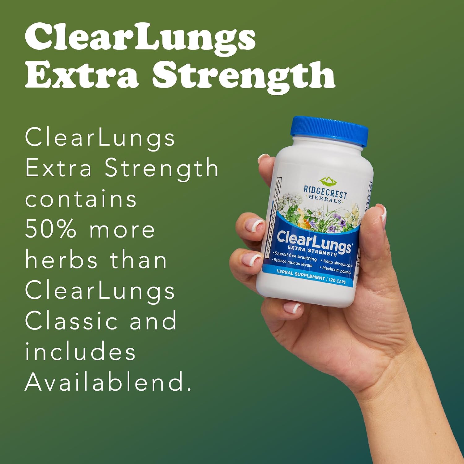 RidgeCrest Herbals ClearLungs Extra Strength, Daily Food Supplement, Natural Lung and Nasal Wellness Formula (120 Vegan Caps, 60 Serv) - görsel 5