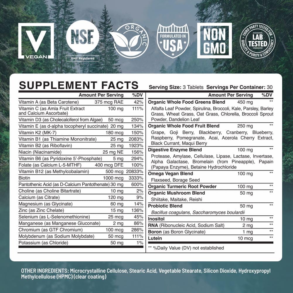 Abundant Earth Whole Food Multivitamin for Women and Men – Daily Multivitamin with B Complex, Probiotics, Digestive Enzymes and Omegas, 90 Capsules - görsel 5