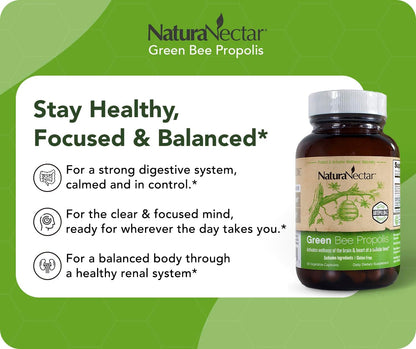 NaturaNectar Green Bee Propolis Capsules - NSF Certified Brazilian Green Propolis, 90 Capsules