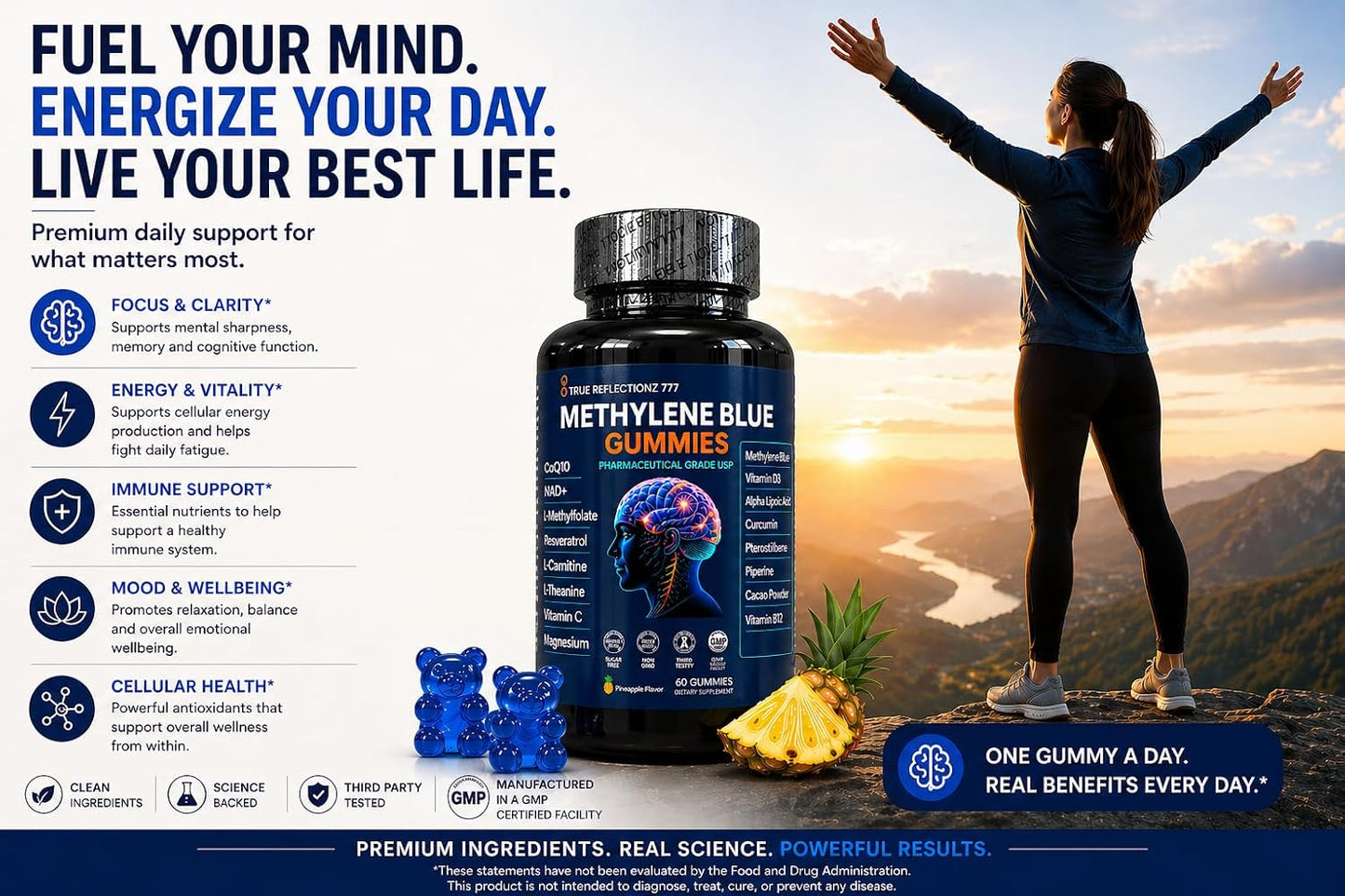 Methylene Blue Gummies 12mg – Cognitive Support with Methylated B12, NAD, and Antioxidants - görsel 4