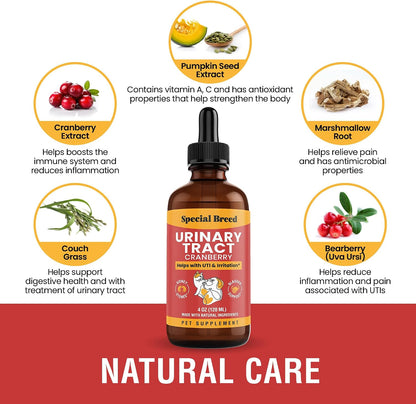 Cat & Dog Urinary Tract Support – Natural Cranberry Drops for Bladder and Kidney Health – Supports Incontinence and Frequent Urination – Pet Renal Care Drops
