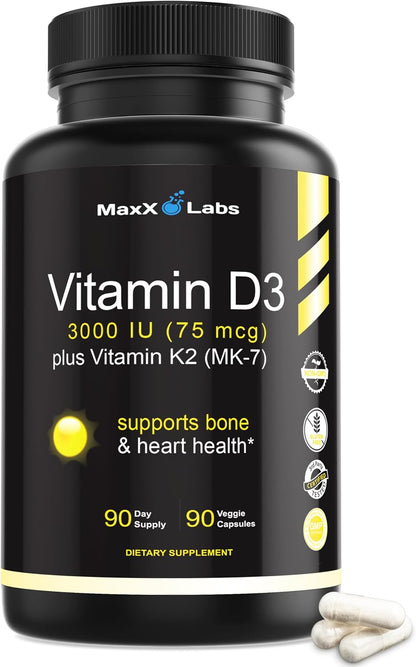 Vitamin D3 K2 Liquid Drops - 2000 IU D3 + MK7 from Natto - 30 ml (Approx. 900 Drops)