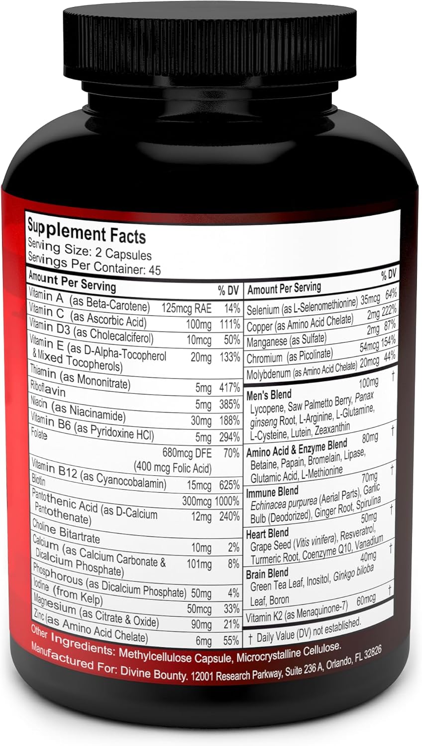 Men's Multivitamin – Daily Multivitamin for Men with Essential Vitamins & Minerals – 90 Vegetarian Capsules - görsel 2