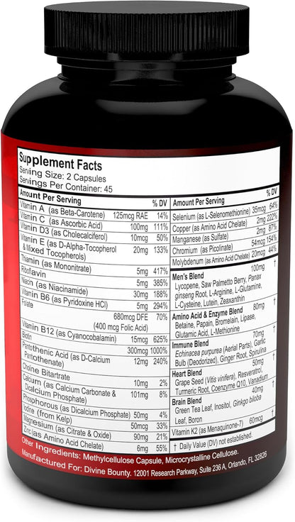 Men's Multivitamin – Daily Multivitamin for Men with Essential Vitamins & Minerals – 90 Vegetarian Capsules