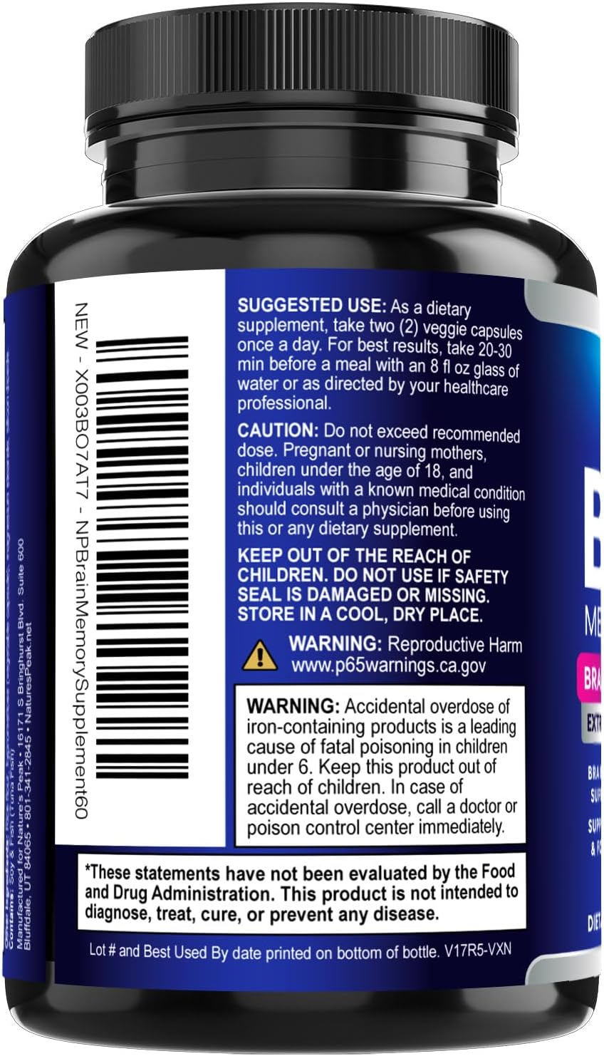 Nature's Peak Brain Memory Supplement – Nootropic Cognitive Support with Bacopa, Phosphatidylserine & DMAE, 60 Capsules - görsel 8