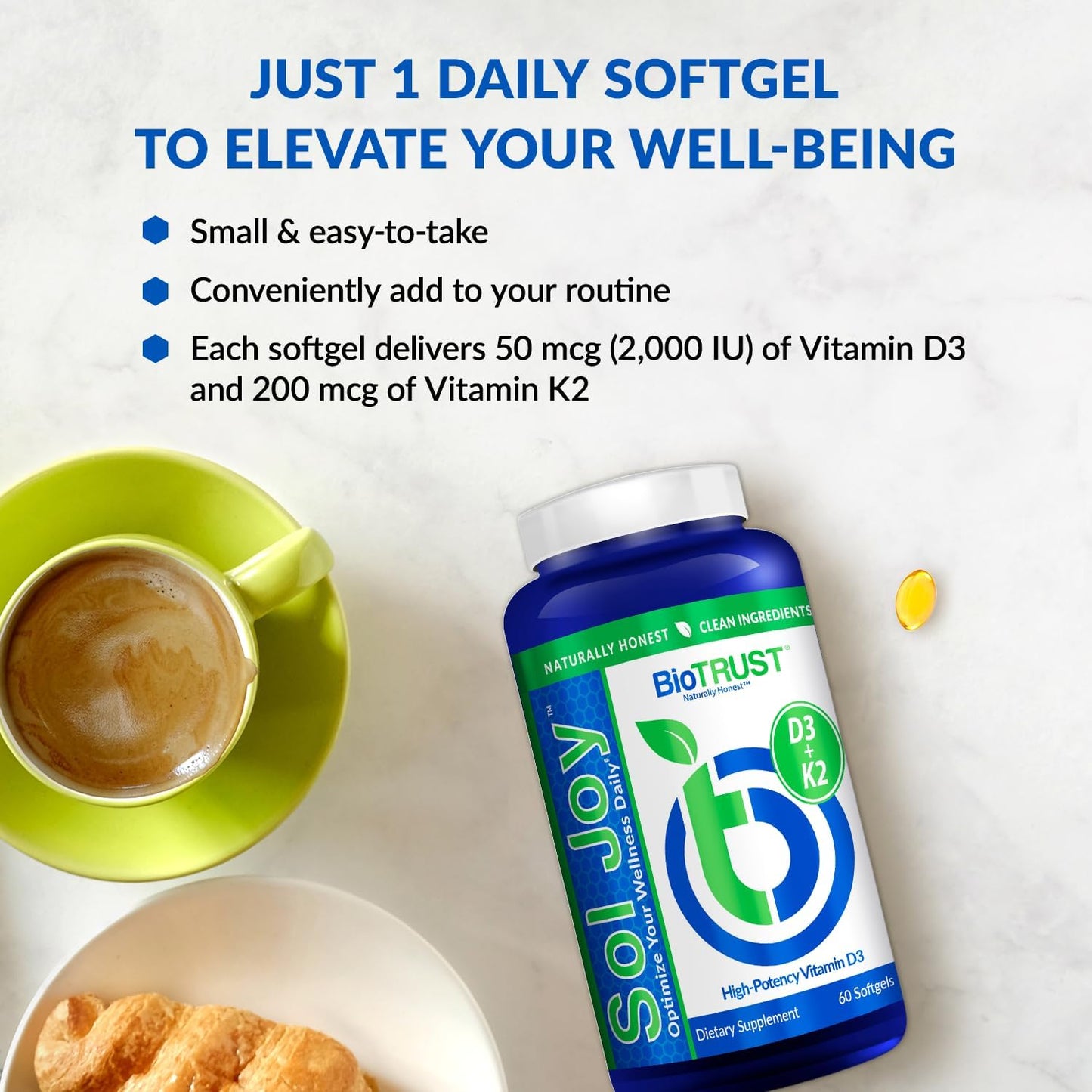 BioTrust Sol Joy, High Strength Vitamin D3 & K2 – 2000 IU (50 µg) D3 & 200 µg K2 - görsel 6