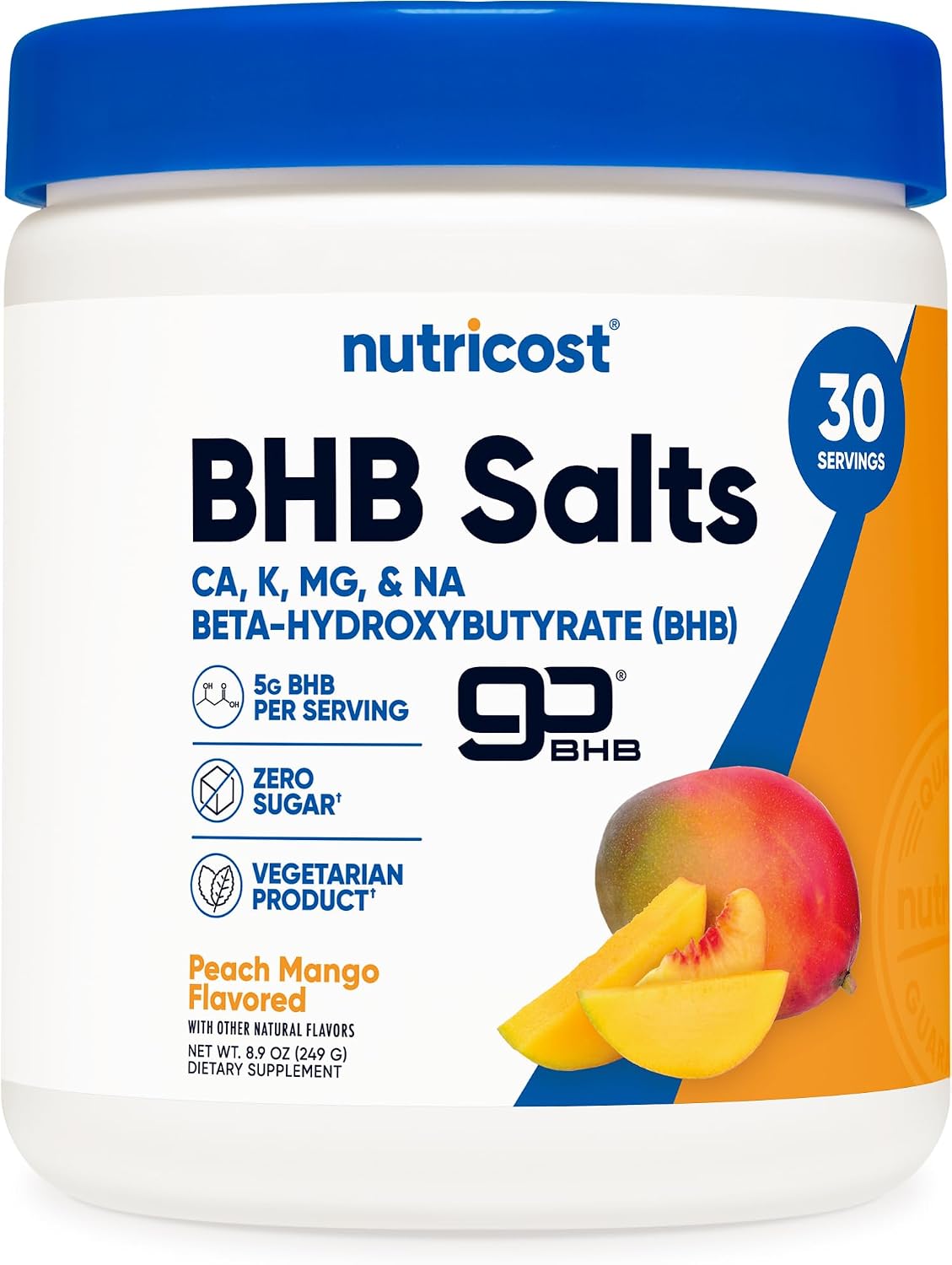 Nutricost BHB Salts Drink Mix (30 Servings, Peach Mango Flavour) - 5g BHB Per Serving, 0g Sugars, Vegetarian - görsel 1