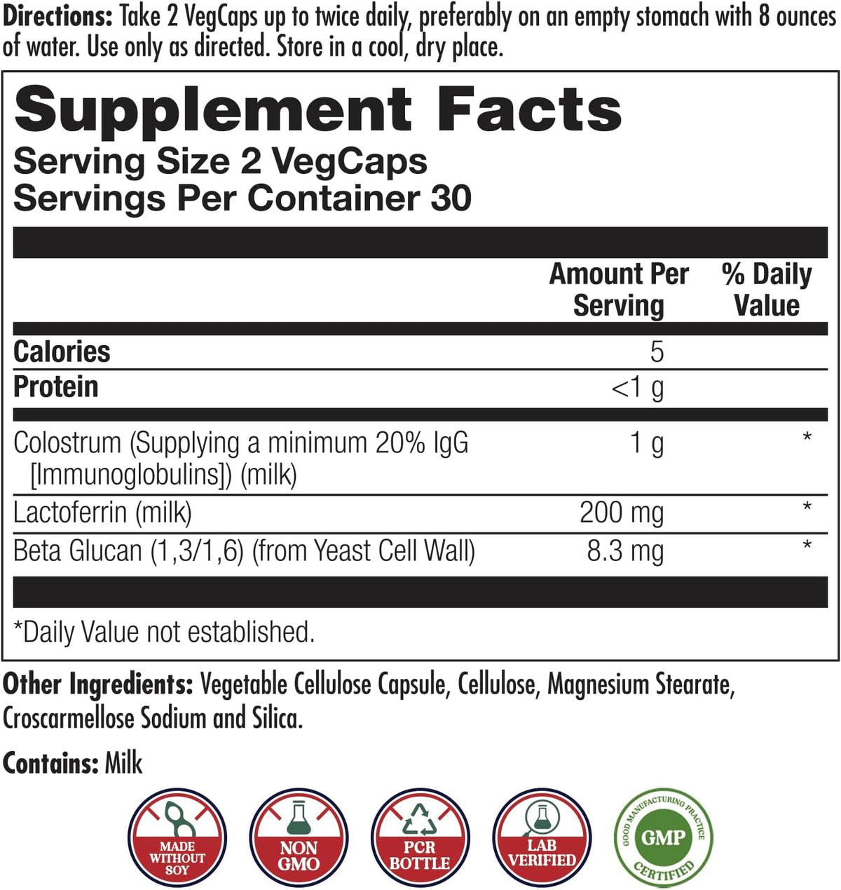 KAL Colostrum Lactoferrin – 20% Immunoglobulins, Lactoferrin & Beta Glucan – Immune Support Food Supplement, 60 Capsules - görsel 2