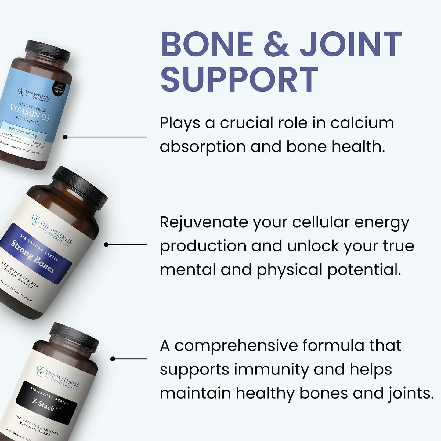 The Wellness Company Strong Bones | 60 Capsules (1-Month Supply) | Made with Key Minerals to Help Build Bone Strength | Non-GMO, Vegan, Gluten-free | for Supporting Bone Strength and Health - görsel 6