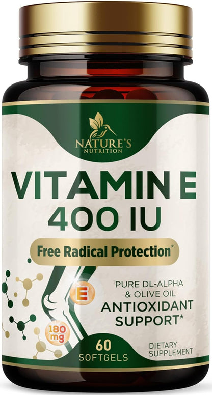 Vitamin E 180mg Per Serving - dl-Alpha Tocopherol Supplement for Skin and Immune Support - 60 Soft gel capsules