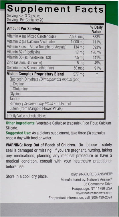 Nature's Answer Bilberry Vision Complex Vegetarian Capsules, 60 Capsules
