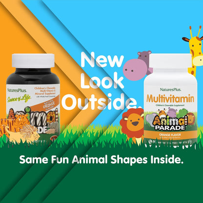 NaturesPlus Animal Parade Children's Chewable Multivitamin - Orange Flavour - 90 Animal-Shaped Tablets