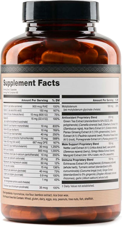 NatureWise Multivitamin for Men - Daily Male Support with Minerals & Herbs for Energy, Performance, Immunity - Soya & Gluten-free, Non-GM - 180 Capsules (3-Month Supply)