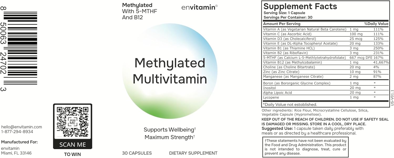envitamin Methylated Multivitamin Multimineral Complex with L-Methylfolate, Methylated B12, 5-MTHF, Inositol, and Lycopene - görsel 9