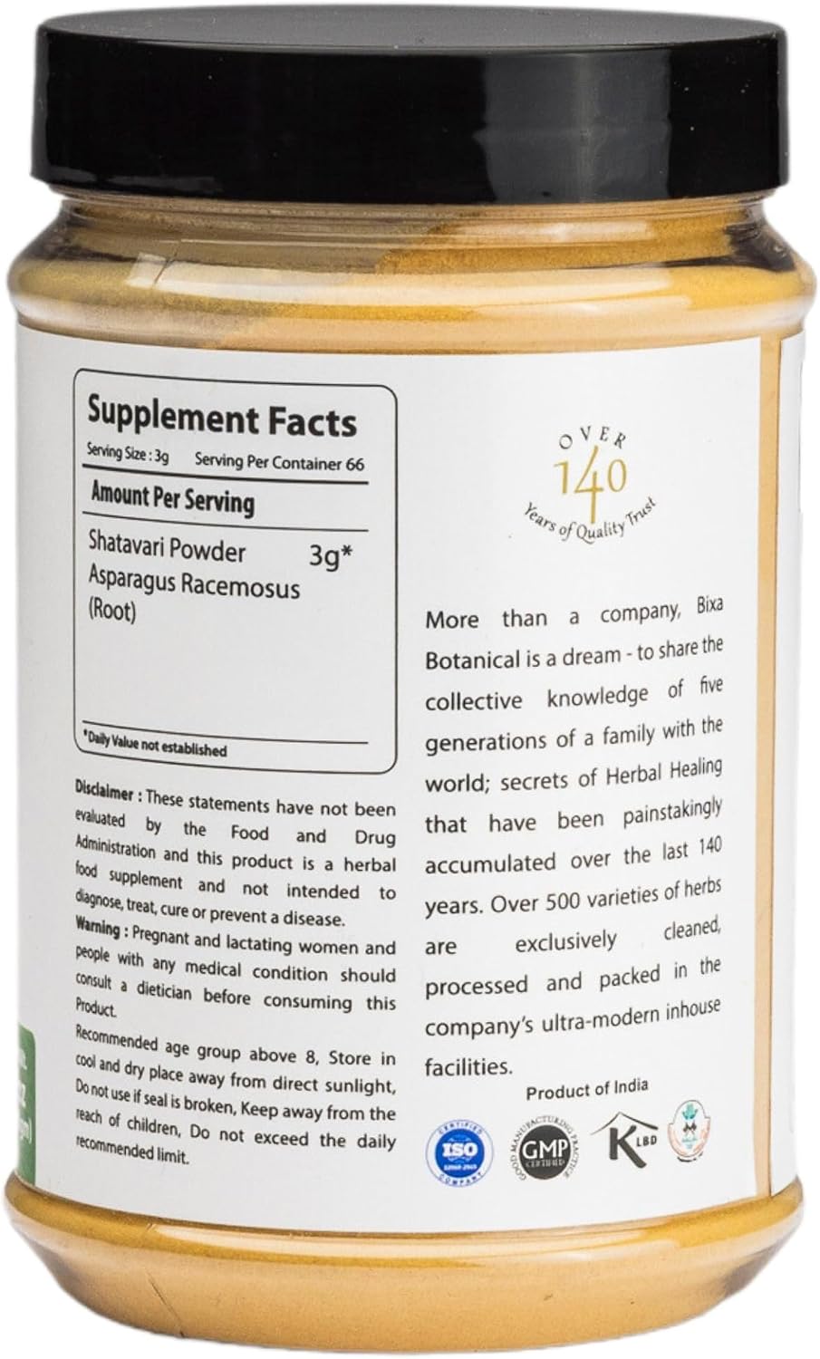 bixa BOTANICAL Shatavari Root Powder – Asparagus Racemosus – Ayurvedic Herbal Supplement – Gluten-free, Non-GMO, Steam Treated, Vegan (7 oz) - görsel 2